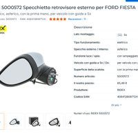 Specchietto retrovisore esterno per FORD FIESTA