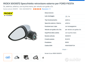 Specchietto retrovisore esterno per FORD FIESTA