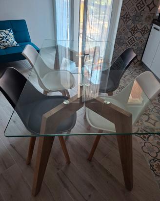 tavolo vetro e legno 