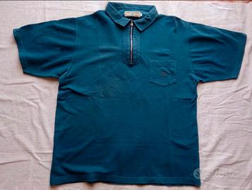 Polo Avirex vintage con zip -blu petrolio - L