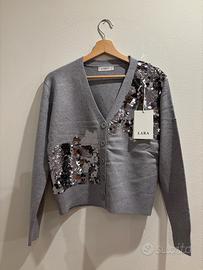 Cardigan  con paillettes grigio