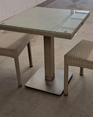 Tavolo giardino bianco rattan sintetico + 2 sedie