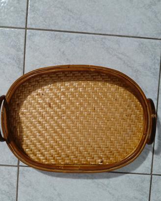 Elegante Vassoio da Portata in Bambù e Vimini 