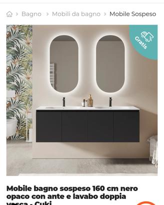 Mobile bagno sospeso 160 cm nero opaco