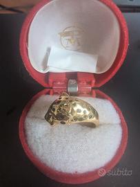 Anello con pantera placcato oro e rubini naturali 
