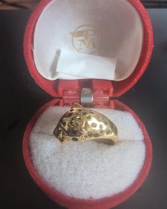 Anello con pantera placcato oro e rubini naturali 