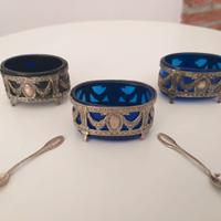 3 Saliere francesi antiche in Argento e vetro