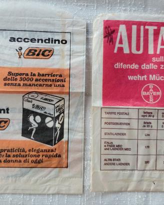 2 Buste Carta Pubblicitarie Anni 70 BIC e BAYER 