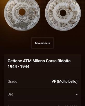 Gettone ATM Milano Corsa Ridotta (1944)