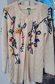 Maglione cardigan punto grosso con ricami TG.M