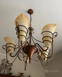 RARO lampadario d'epoca Liberty in Ferro Battuto  