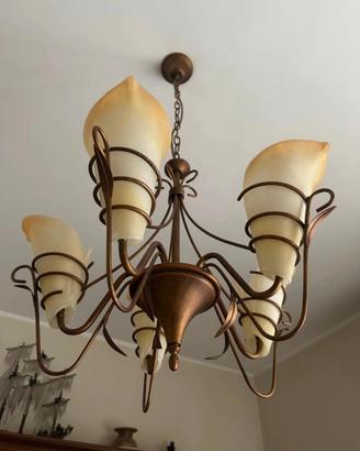 RARO lampadario d'epoca Liberty in Ferro Battuto  