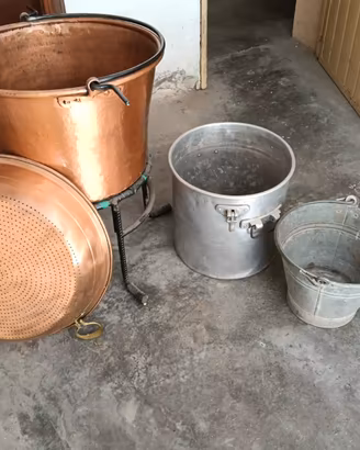Paiolo in rame battuto a mano + Colino in rame