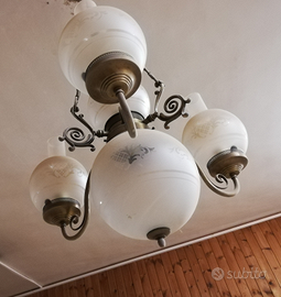 Lampadario ottone vetro soffiato