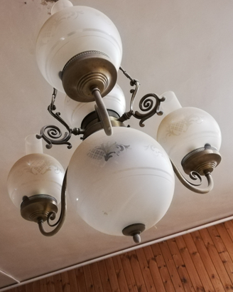Lampadario ottone vetro soffiato
