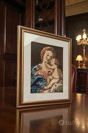 Quadro Ricamato "Madonna con Bambino" mezzopunto