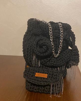 Set borsa secchiello+portamonete uncinetto nero