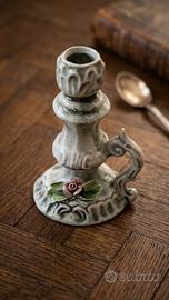 Portacandele Vintage Anni '80 Ceramica Rosa Grigio