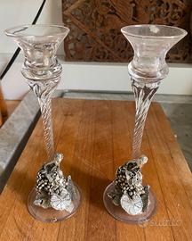 Set di 2 candelabri in cristallo e argento.