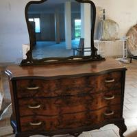 Comò cassettiera anni 40 in radica con specchiera