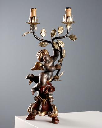 Candelabro in Legno Intagliato Dorato e Laccato