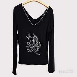 top Guess by Marciano nero con strass e ricami TgL