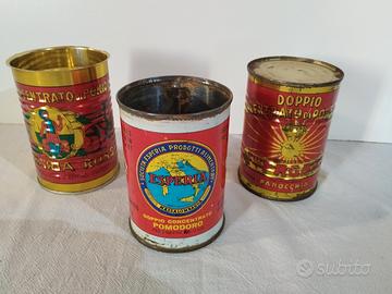 Lotto 3 scatole latta x conserva pomodoro vintage 