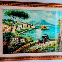 Golfo di Napoli dipinto a mano su tela firmato.