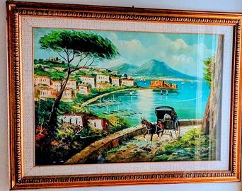 Golfo di Napoli dipinto a mano su tela firmato.
