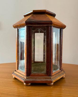 Vetrinetta esagonale artigianale in legno e vetro