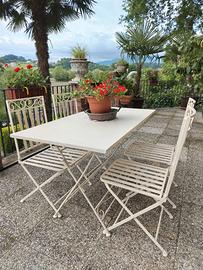 Set Ferro Battuto Tavolo + 4 Sedie Pieghevoli