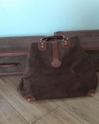 Set 2 valigie + 1 borsa vintage in Alcantara
