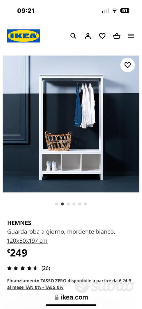 HEMNES Guardaroba a giorno, mordente bianco, 120x50x197 cm - IKEA Italia