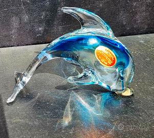 Statuetta a forma di delfino in cristallo Murano