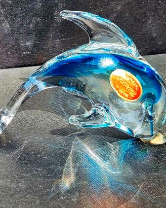 Statuetta a forma di delfino in cristallo Murano