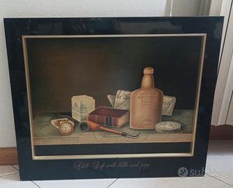 Quadro legno “Still life with bottle and pipe”
