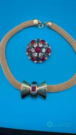 Parure bijoux vintage collana dorata con fiocco