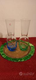 2 vasi portafiori vetro verde e blu H 19cm nuovi 