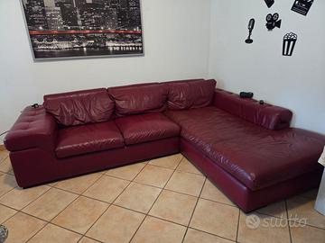 DIVANO VERA PELLE 3 POSTI CON PENISOLA