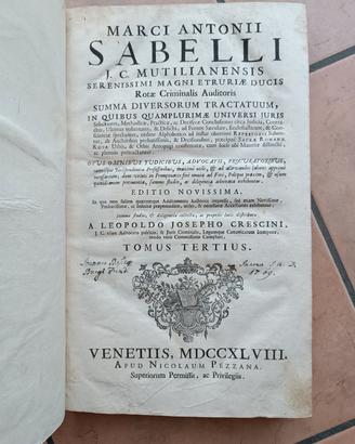 Libro antico 1748 Marci Antonii Sabelli Tomo 3