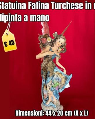 Statuina Fatina Turchese in resina dipinta a mano,