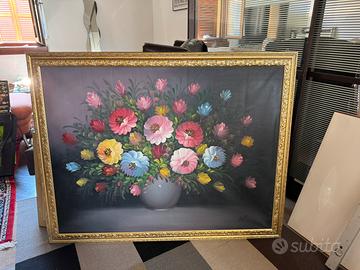 Quadro floreale con cornice in oro