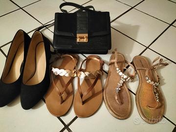 Due sandali, scarpe e borsetta da donna