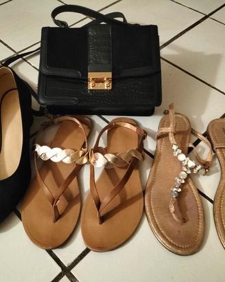 Due sandali, scarpe e borsetta da donna