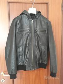 Giacca di pelle con cappuccio, uomo misura M