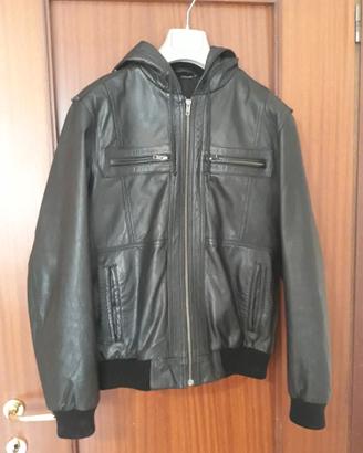 Giacca di pelle con cappuccio, uomo misura M