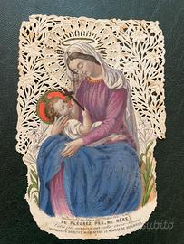 Santino molto antico carta lavorata Madonna