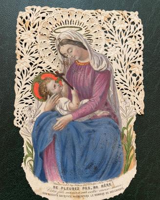 Santino molto antico carta lavorata Madonna