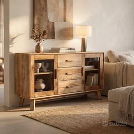 Credenza Legno Pino Riciclato 3 Cassetti Vintage
