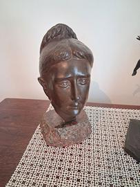 Statua testa femminile in bronzo autentica